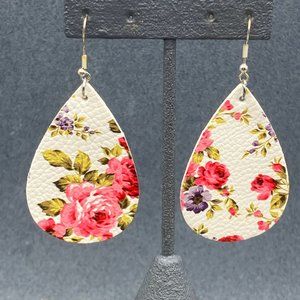 Dangle Pierced Earrings Teardrop Vinyl Floral Pink Purple Green White Soft Girl